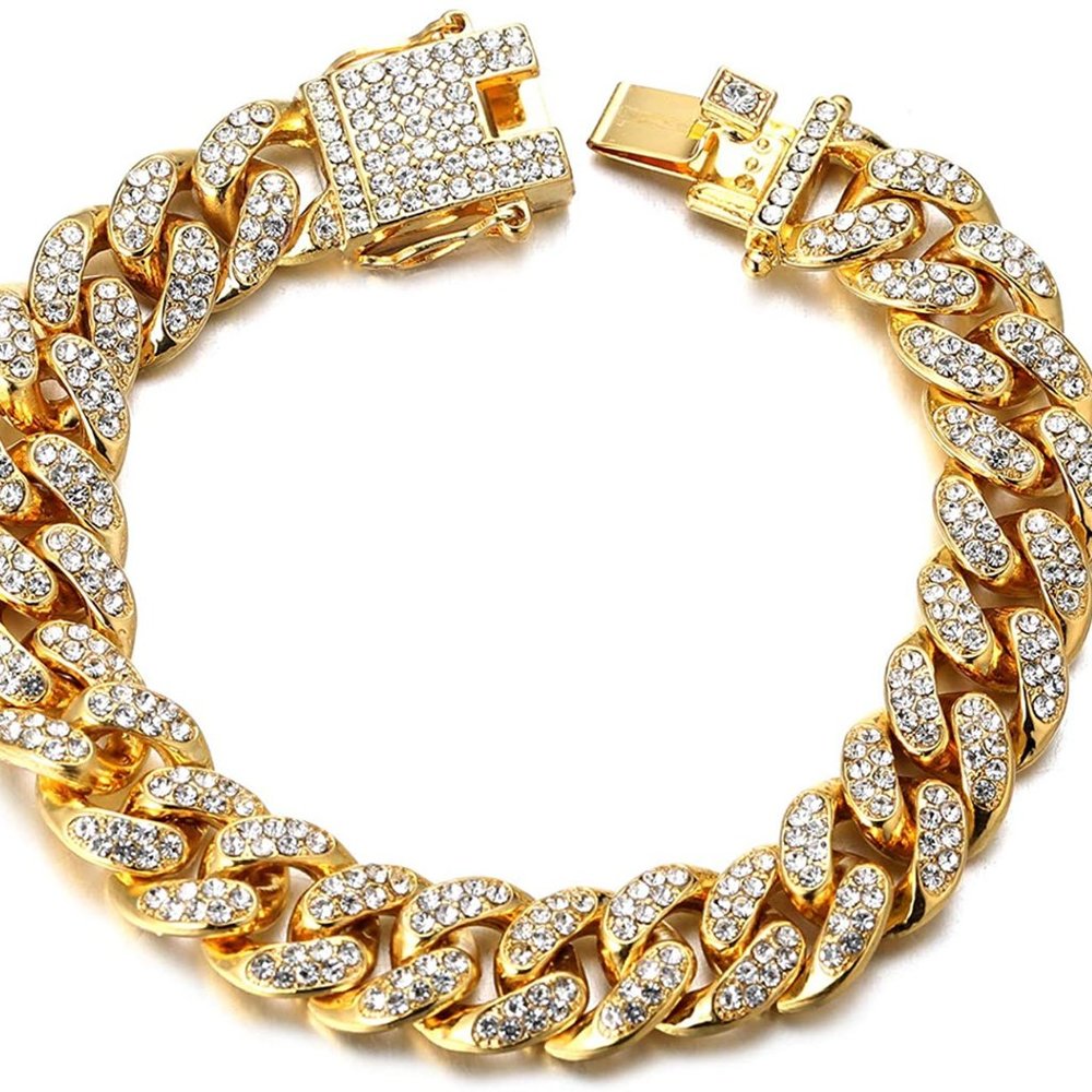Gold Finish Miami Cuban Link Chain Choker Bracelet